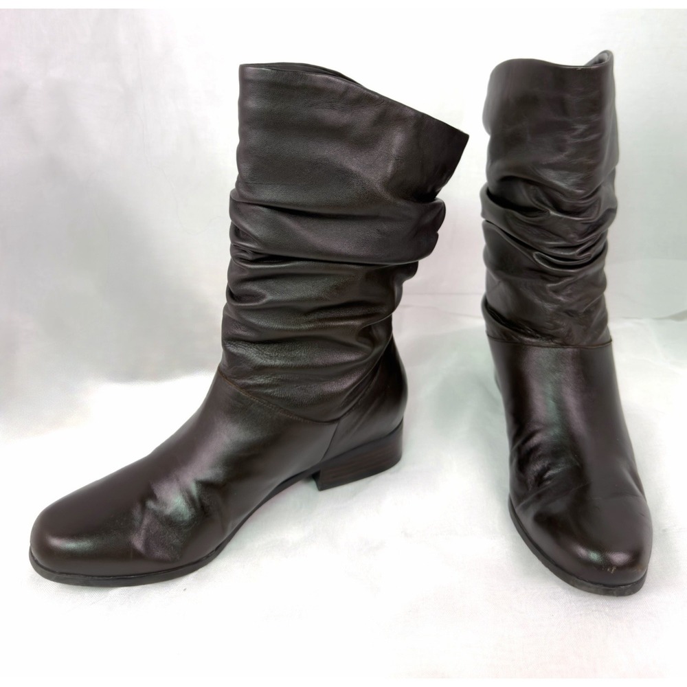 Arturo Chiang Blayne Brown Leather Slouch Mid Calf Boots Womens Size 8B Clean